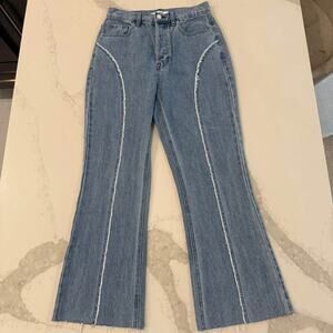 PacSun Eco Medium Blue Frayed High Waisted Bootcut Jeans Women's 26 Button Fly